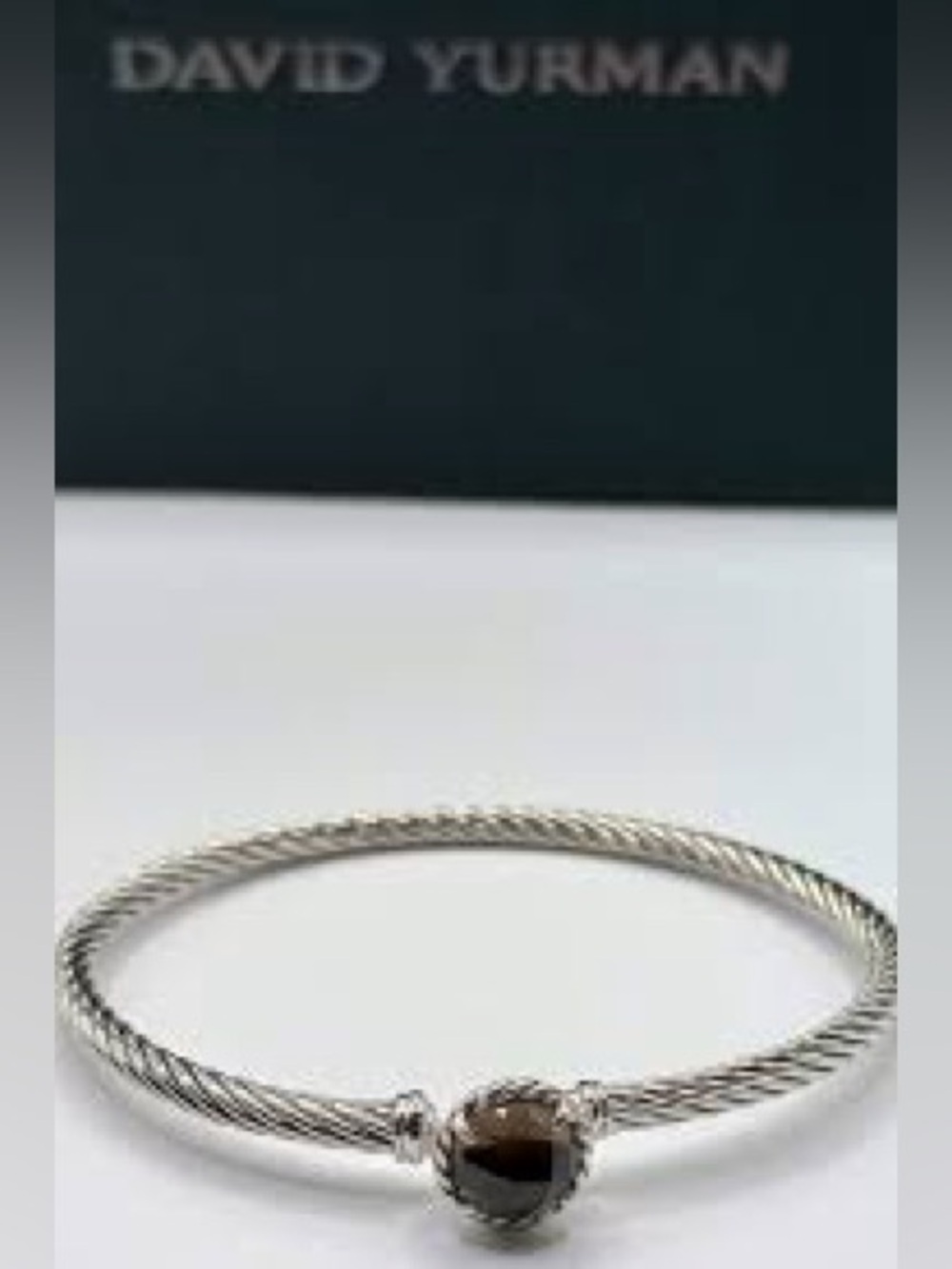 David Yurman Silver Cable Bracelet with Smoky Brown Stone